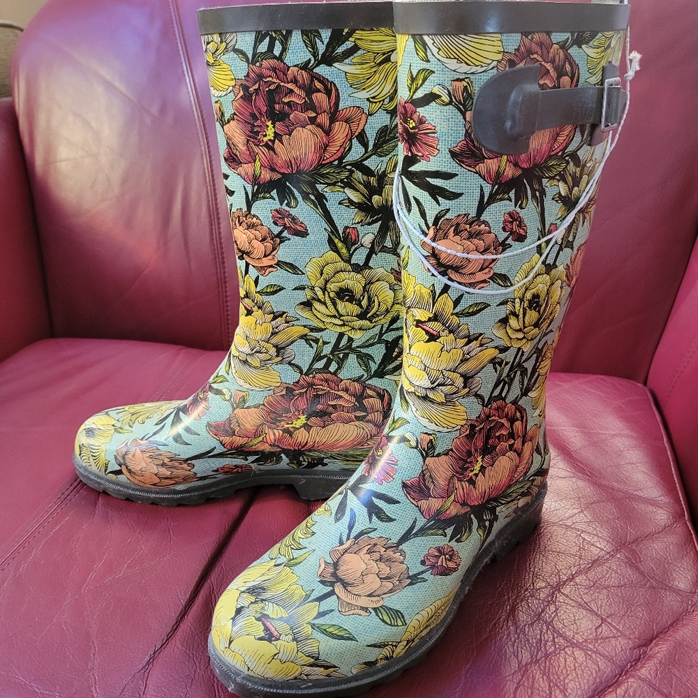 Target Threshold NWT Floral Women's Rain Garden Boots Sz 8 ~ Pretty! - Picture 7 of 16